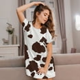 thumbnail image 3 of Rateoe Brown Cow Print Women’s Nightdress – Cozy Cotton Short-sleeved Sleep Shirt, Loose-Fit Sleepwear, Perfect for Relaxing and Sleeping, 3 of 6