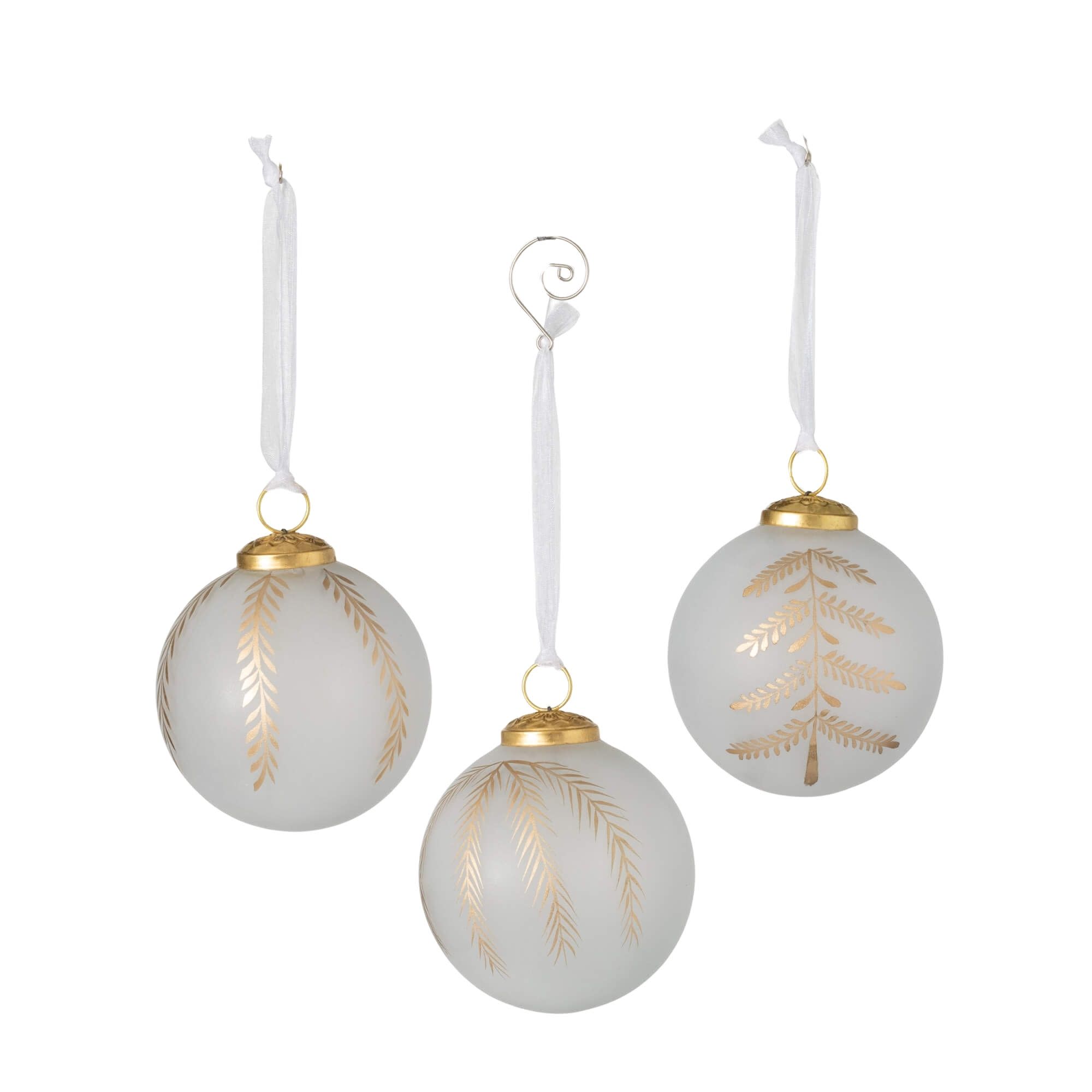 4"H Sullivans Frosted Kugel Ball Christmas Ornaments Set of 3, White-Gold