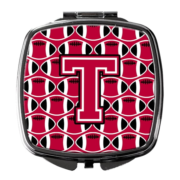 Letter T Football Crimson and White Compact Mirror CJ1079-TSCM
