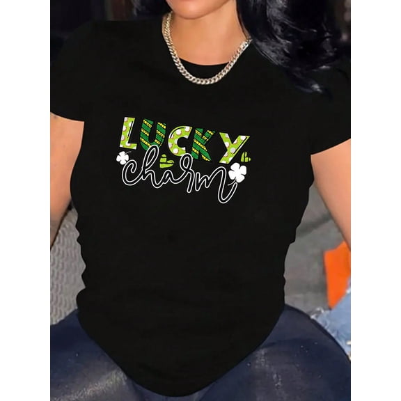 St Patricks Day Lucky Charm Women Graphic Casual Short Sleeve Tee