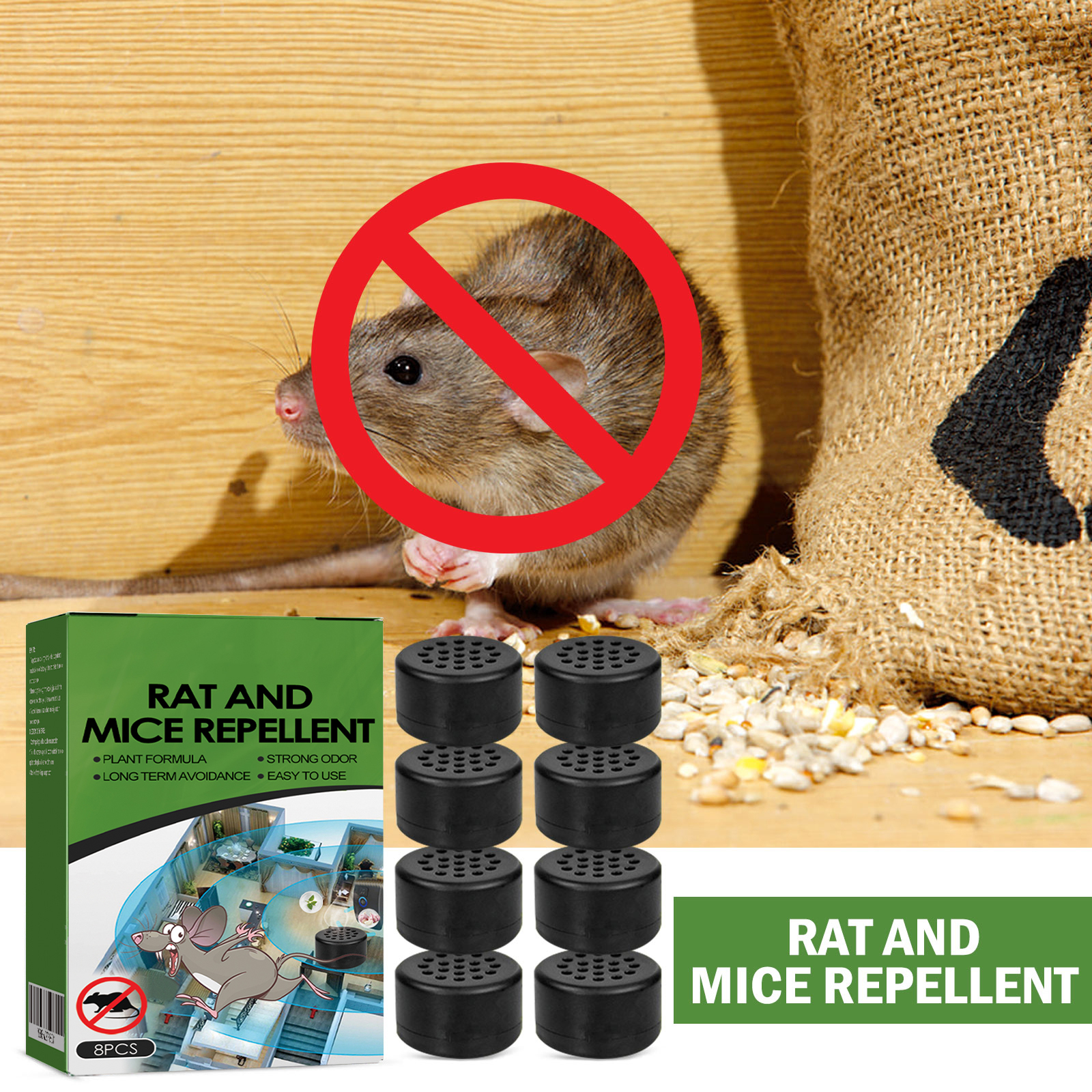 Alvantor Rat and Mouse Rodent Repellent with Peppermint Garlic Chili for Car Engine Home Outdoor Indoor Mice Deterrent, 8pcs