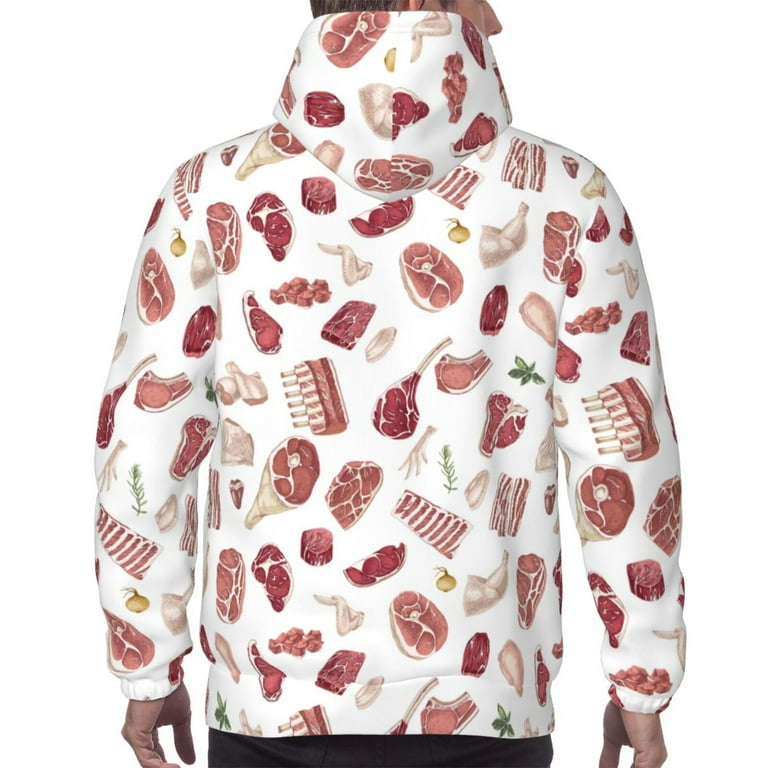 Fotbe Men s Hoodie with Different Meat Pattern Kangaroo Pocket Pullover Hooded Sweatshirt Perfect for Daily Wear Travel and Home Large