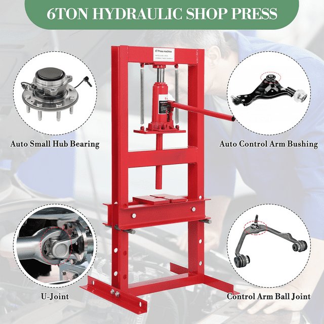 Presse Hydraulique d'Atelier 6 Tonnes/12 Tonnes/20 Tonnes, Presse Hydraulique Professionnelle pour Réparation et Garage, Cadre en H, Hauteur Réglable à 4 Trous, Presse à Roulements d'Atelier avec Plaques d'Estampage
