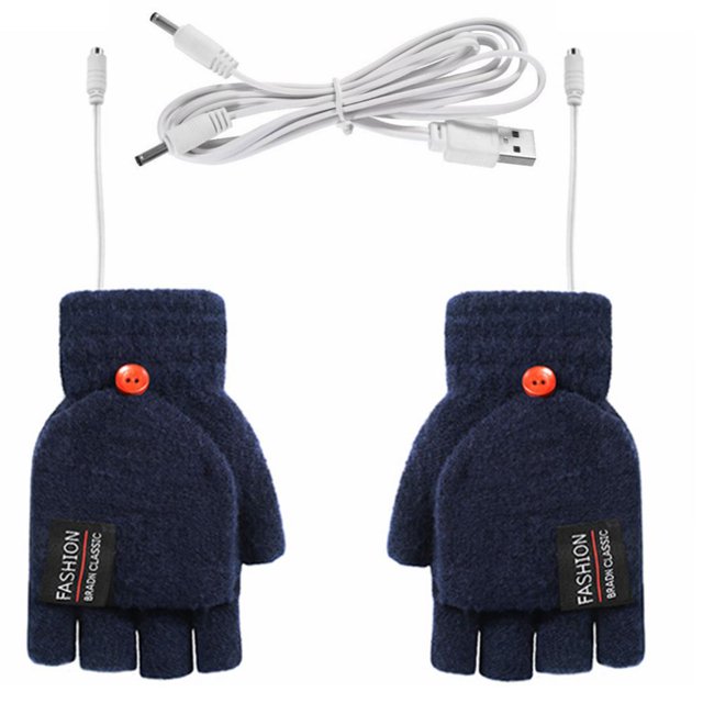 Guantes de invierno con dedos abiertos monocromáticos de lana de invierno cálidos y grises para hombres y mujeres con calefacción por USB