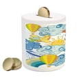 thumbnail image 2 of Sky Piggy Bank, Theme Clouds Smiling Sun Airplanes and Balloons Illustration Print, Ceramic Coin Bank Money Box for Cash Saving, 3.6" X 3.2", Yellow and Pale Blue, by Ambesonne, 2 of 4