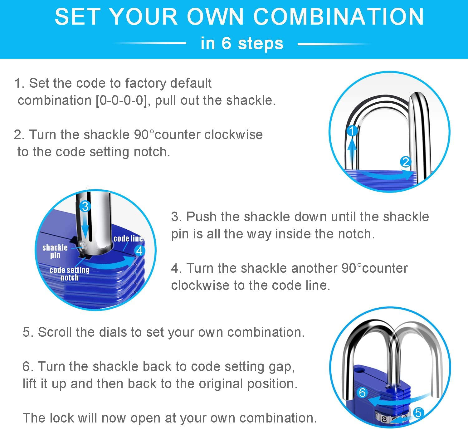 4 Digit Combination Lock for Gym Locker Weatherproof Padlock Outdoor for Fence Gate School Locker Blue Sheds ZHEGE Combination Padlock for Locker