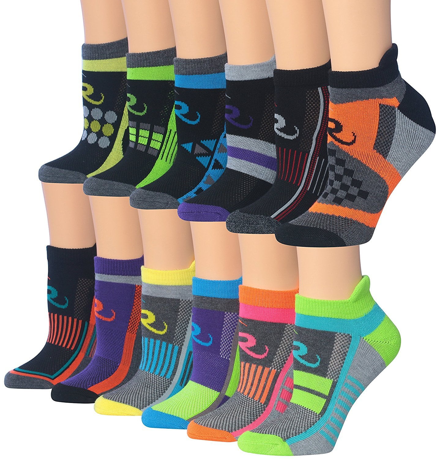 Ronnox Women's 12-Pairs Low Cut Running & Athletic Performance Tab Socks  (X-Small/Small (womens shoe: 5 6 7), Colorful Sports) RLT12-AB-XS -  Walmart.com