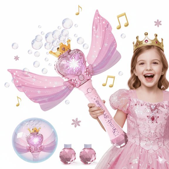 Ejoyoyin Outdoor Toys Bubble Wand Machine for Kids Toddlers Birthday Gifts for Girls, Bubble Maker with LED Light & Music, Party Toys for 1-3, Bubble Blower with 2 Bubble Solutions