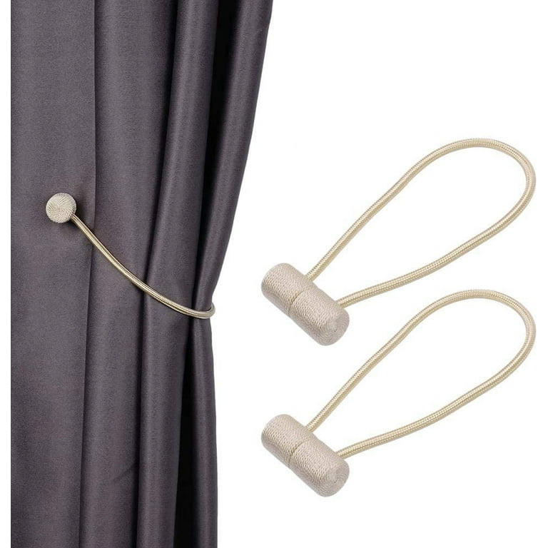 Magnetic Curtain Clips Curtains Holder Tie Back Buckle Clips Pastorale  Round Wooden Cotton Rope Curtain Clip