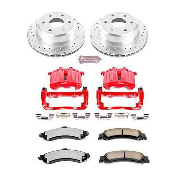 PowerStop Rear Z36 Truck & Tow Brake Pad and Rotor Kit with Red Powder Coated Calipers Fits: CADILLAC CHEVROLET GMC Select Models KC2046-36