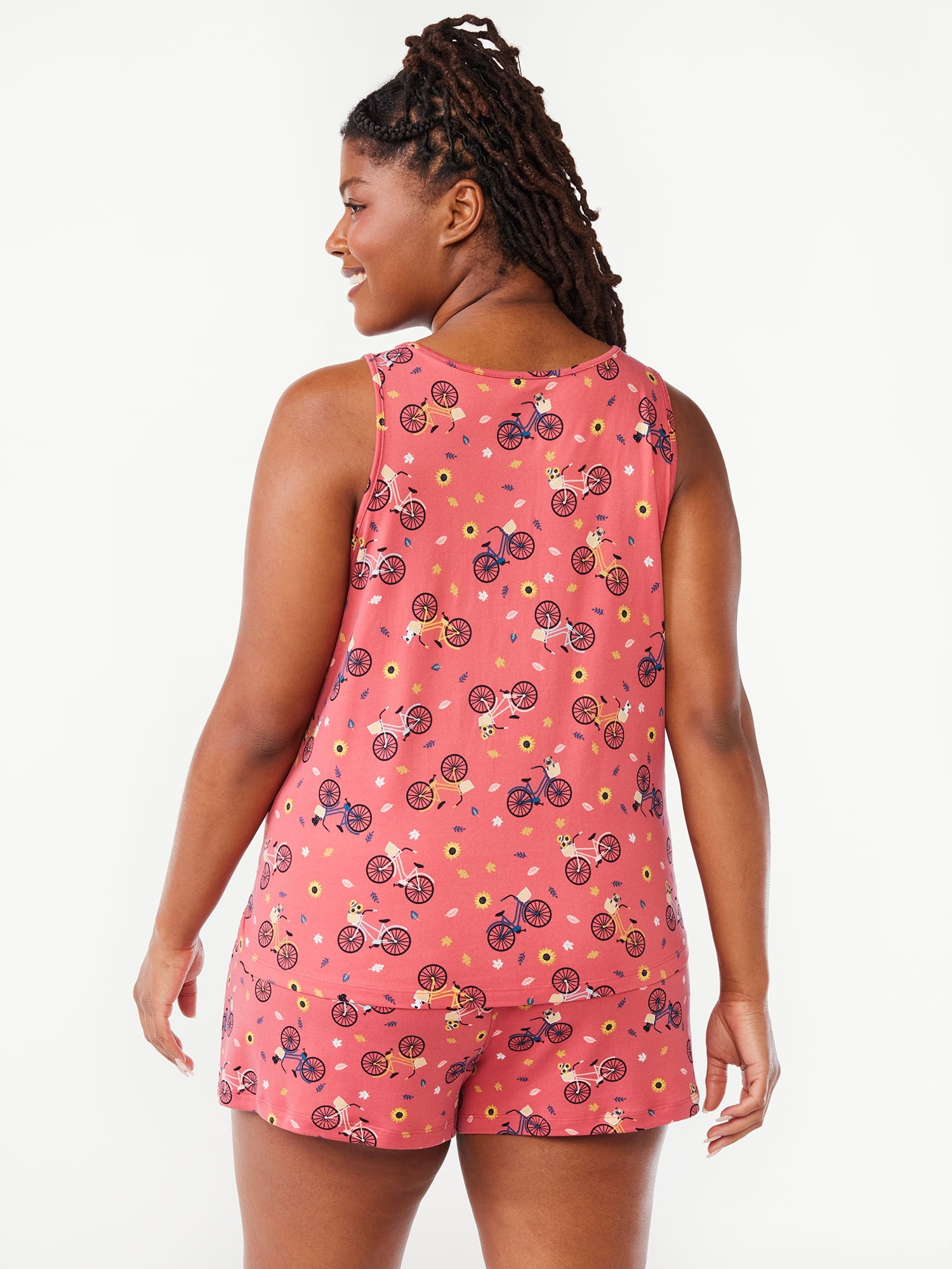 Joyspun Women's Print Tank Top and Shorts Pajama Set, 2-Piece, Sizes S to 3X