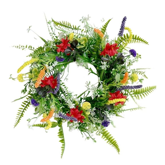 LYCAQL Spring Artificial Wildflower Wreath 20Inch Daisy Lavender Greenery Wreath Rustic Farmhouse Wreath Summer Wreaths for Front Door Spring Door Wreath for Front Door Wall Window Home Decor (14in)