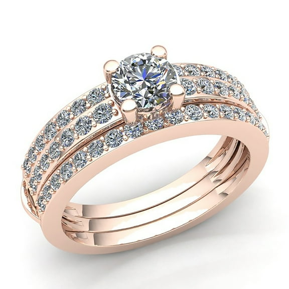 Real 1carat Round Cut Diamond Ladies Accent Solitaire Anniversary Engagement Ring Solid 10K Rose, White or Yellow Gold JK I1