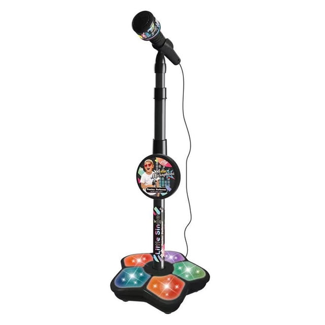 Micrófono de juguete para niños con soporte de altura, máquina de karaoke para niños y niñas con luz LED, micrófono ajustable y juguete musical para cantar.