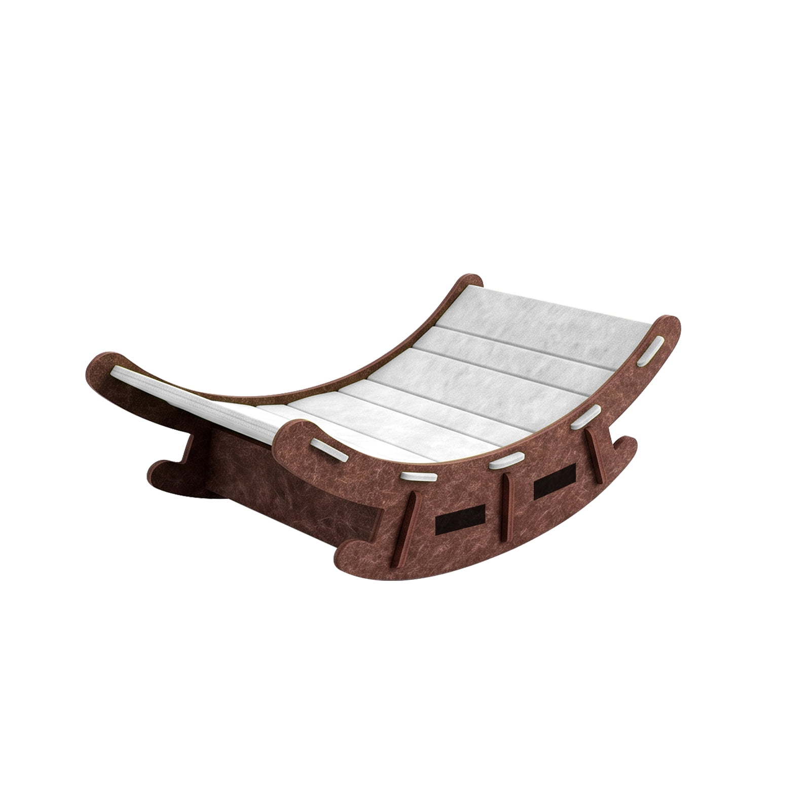 2‑in‑1 Felt Cat Rocking Bed, Foldable Cat Recliner Scratcher, Wear‑Resistant Curved Cat Scratch Post, Spacious All‑Season Cat Rocking Nest for Indoor Cats, White 57*40*24cm