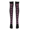 thumbnail image 2 of Xijirk Lace Up Print Thigh High Stockings Crisscross Pattern Gothic Over Knee Socks Halloween Cosplay Hosiery Hot Pink,One Size, 2 of 7