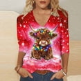 thumbnail image 2 of Women Christmas Highland Cow Shirt Cute Animal Graphic Farm Pullover Country Western Casual 3/4 Sleeve Shirts Tops, 2 of 5