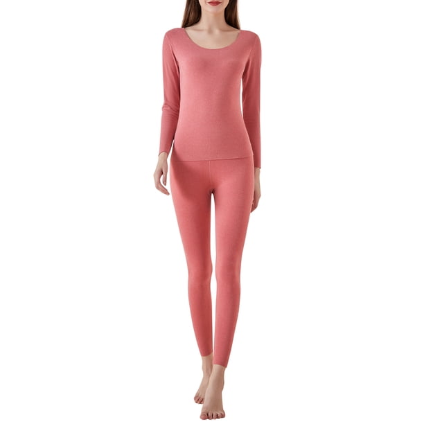Conjunto de ropa interior térmica para mujer Fleece sin costuras Bodycon Cálido Color sólido O Cuell Abanopi Ropa interior de mujer