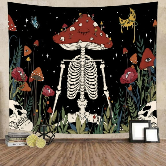 DaShan Mushroom Skull Tapestry Wall Hanging,Gothic Wall Decor for Bedroom Living Room Dorm,60"Wx50"L