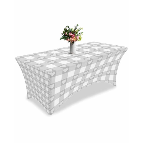 Fitted Tablecloth 6ft Love Buffalo Plaid Rectangular Tablecloths Stretch Spandex Table Cover Washable Elastic Grey Check Stripes Table Cloth Protector for Dinner Party Wedding Banquet