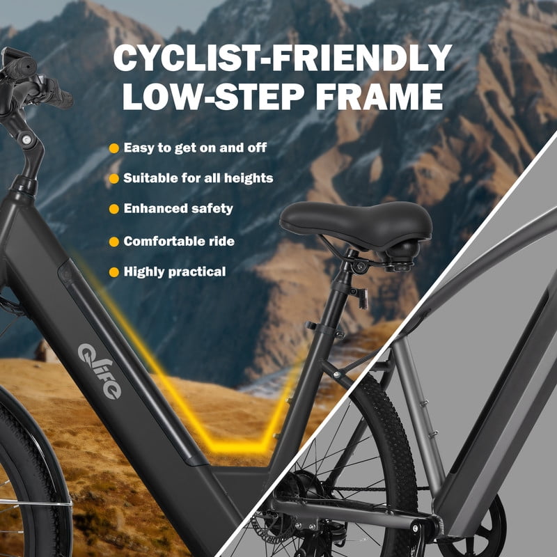Qlife Electric Bike for Adults,28MPH,1200W Peak Motor 26" Ebike,7-Speed Upgrade 2.0 Electric Bicycle with Front Suspension,(Black)