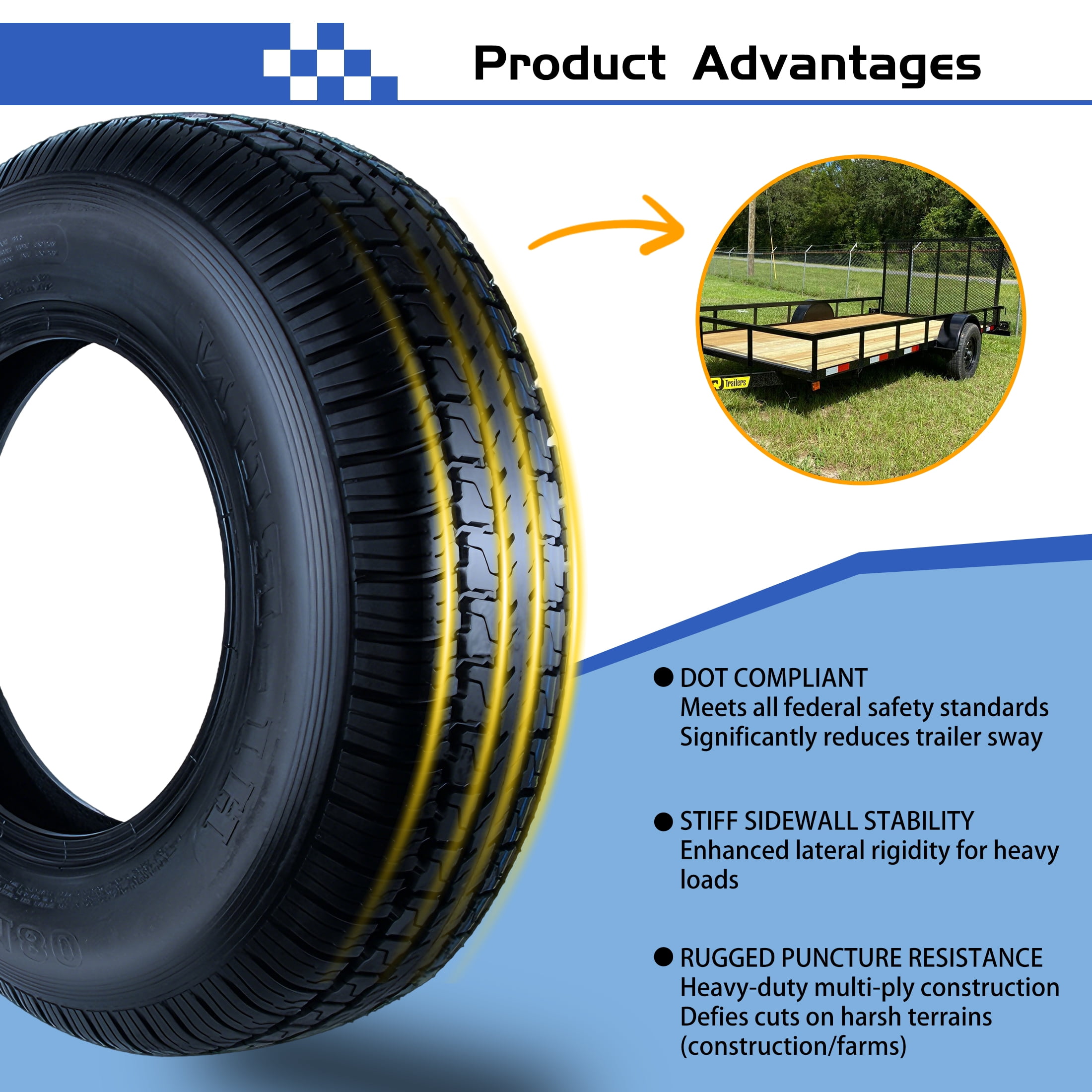 Hi-Run 2 Set H180 ST175/80D13 6PR 91L Trailer Tire and Galvanized 5-Lug 8 Spoke Wheel Assembly