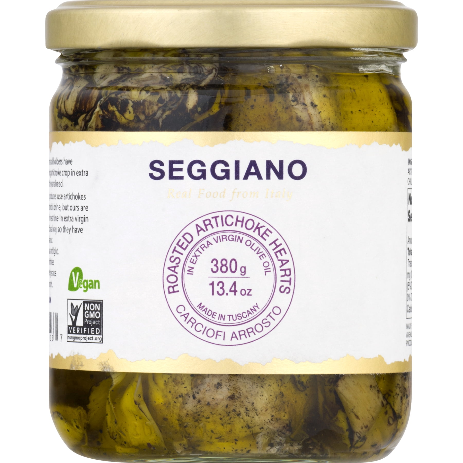 Seggiano Artichoke Hearts, Roasted, Vegan, Jar, 13.4 OZ