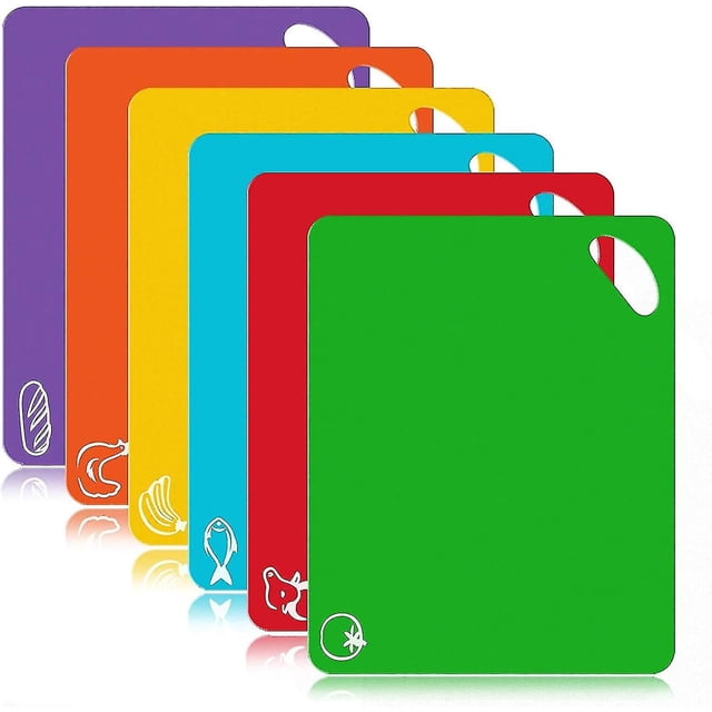 6-piece Cutting Board, Extra-thick Plastic Non-slip Cutting Board, With Food Icon