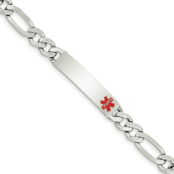 Sterling Silver Polished Medical Figaro Anchor Link ID Bracelet