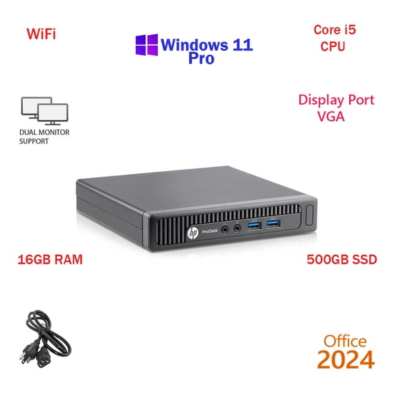 Restored Windows 11 HP 400 G1 Mini Tiny Micro PC Core i5 16GB RAM 512GB SSD WiFi Desktop Computer PC Office24