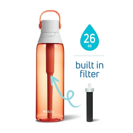 Brita 26 Ounce Premium Filtering Water Bottle with Filter - BPA Free - Coral