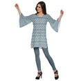 thumbnail image 3 of Moomaya Printed Indian Short Kurti Dress Poly Crepe Tunic Round Neck Mini Dress, 3 of 5