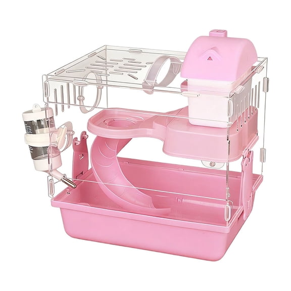 Acrylic Hamster Cage ,Small Hamster Habitat 360 Viewing Hamster Enclosure with Running Wheel & Hideout for Dwarf, Guinea Pig,Gerbils Pink