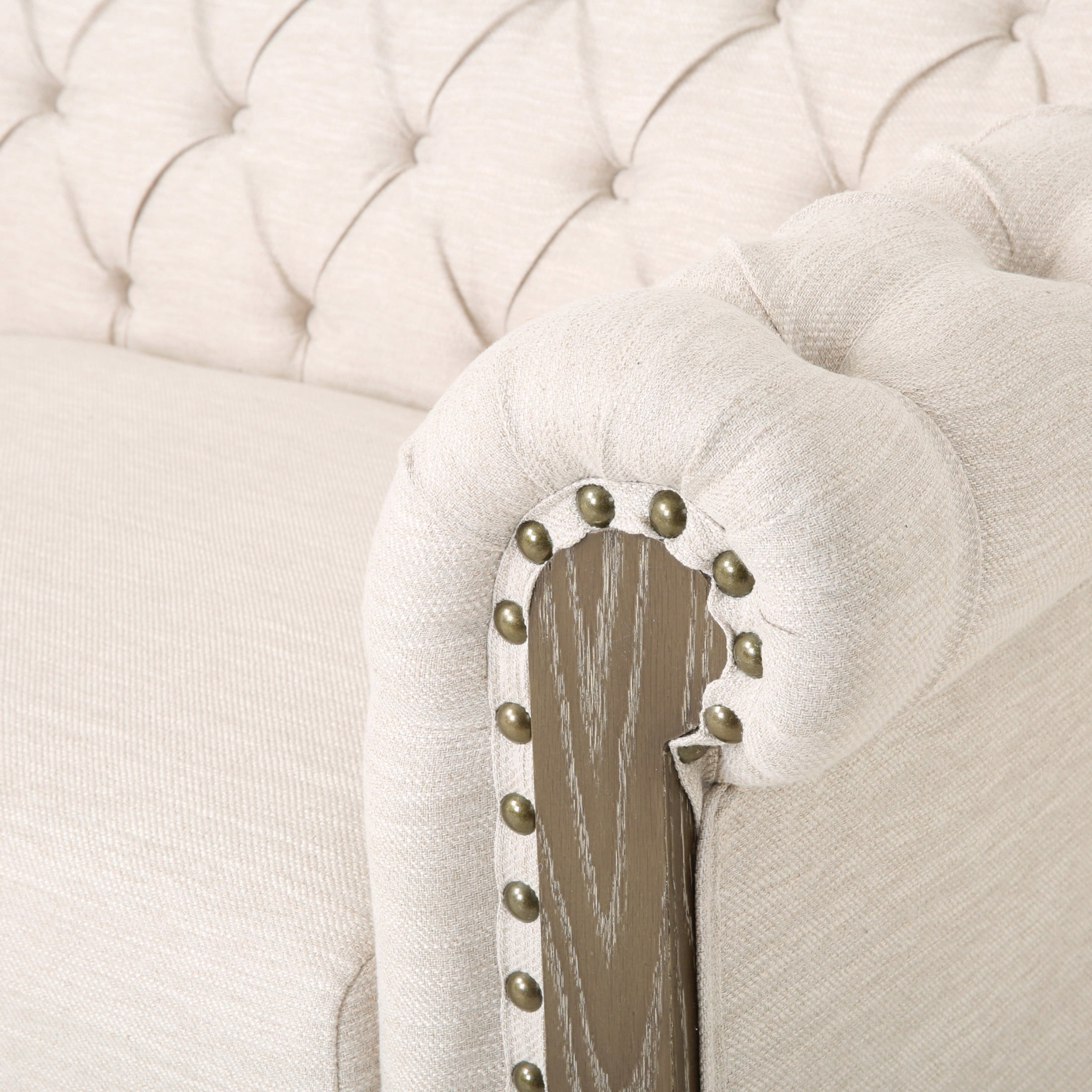 Noble House Glencoe Fabric Tufted 3 Seater Sofa, Beige