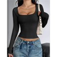 thumbnail image 4 of Camisas de Larga para Mujer, Tops Cortos, Cuello Cuadrado, Camisetas Básicas para Salir, Ropa de Invierno Y2K 2025 Negro S, 4 of 7