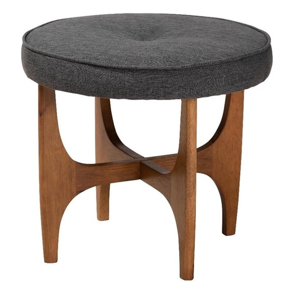 Baxton Studio Theo Gray Beige Fabric and Walnut Brown Wood Ottoman Footstool