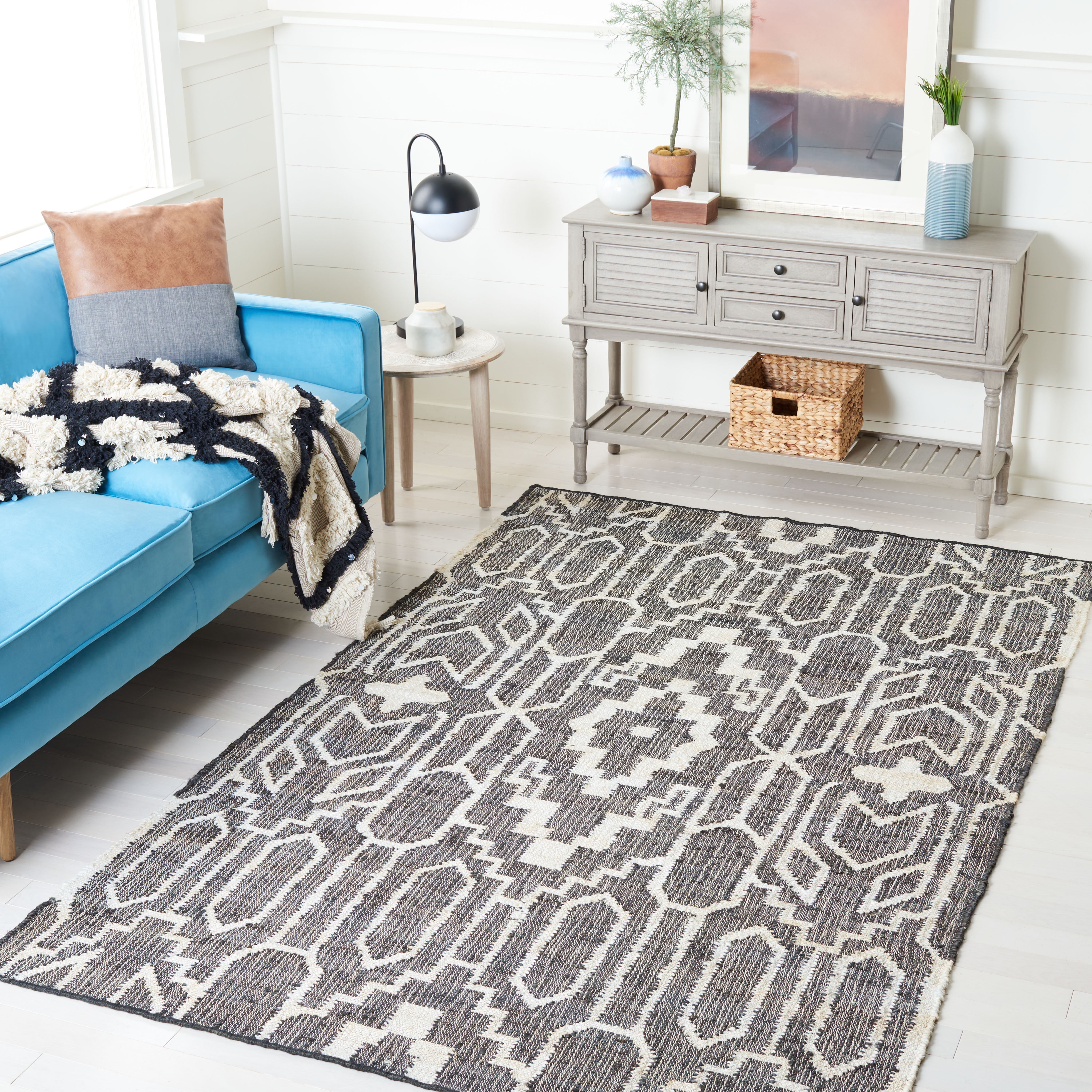 SAFAVIEH Natural Fiber Natalie Geometric Area Rug, Black/Ivory, 8' x 10'