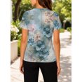 thumbnail image 4 of Vintage Teal Blush Tops for Women Short Sleeve Crewneck All-Over Pattern Casual Tee, 4 of 6