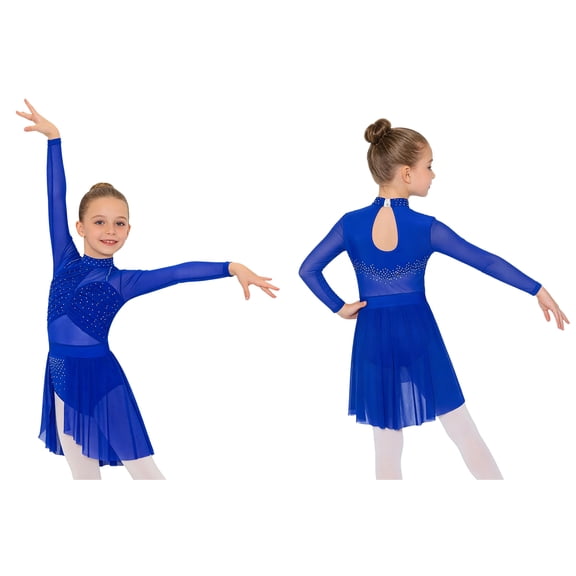 iiniim Girls Lyrical Dance Rhinestone Ballet Gymnastics Leotard Skating Dress Contemporary Dancewear Royal Blue 10