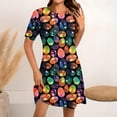 thumbnail image 2 of Vestido Corto para las Mujeres Cuello Redondo Manga Corta Impresa Suéter, Moda Casual Estilo Línea, 2 of 8