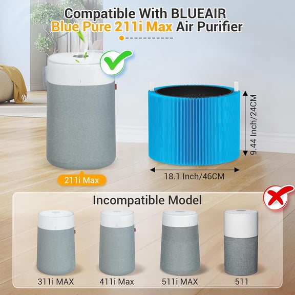 2 Pack Blue Pure 211i AllergenBlock Filter Compatible with 211i Purifier, H13 True HEPA and High-Efficiency Activated Carbon Filters
