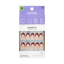KISS CORE Magnetic Press On Nails Almond, ‘Glistering’, Red, Medium Length, 32 Count