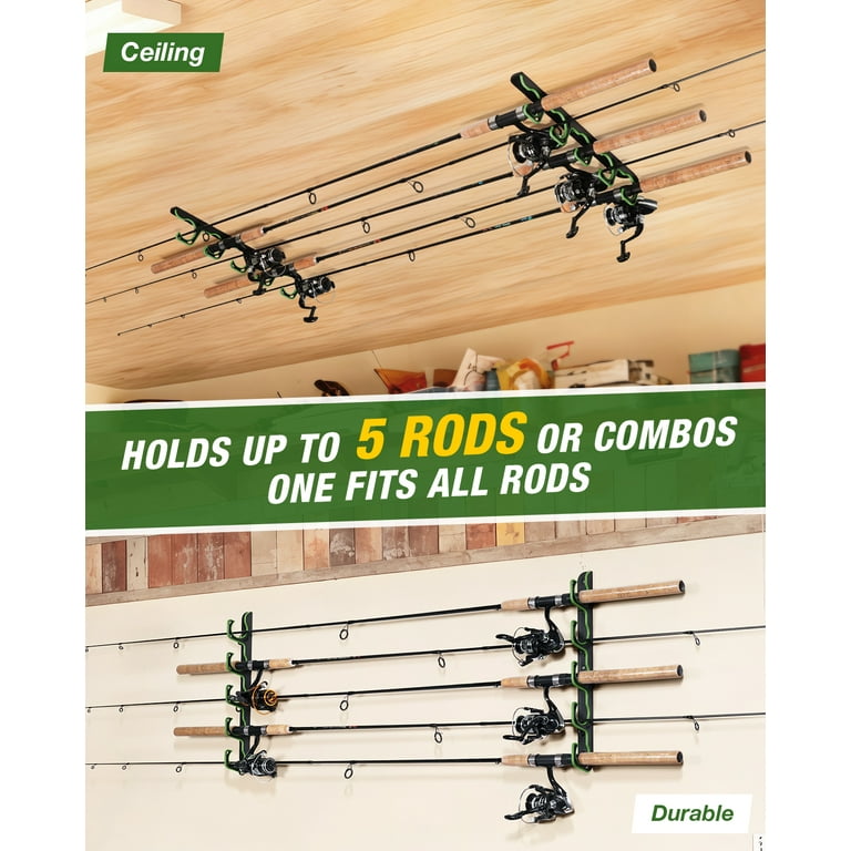ghosthorn fishing rod holder Ghosthorn Fishing Rod Holders for Garage, Up to 5 Rods Fishing Pole Rod Racks Wall or Ceiling Mounted Fishing Pole Rod Holders Garage Organizer