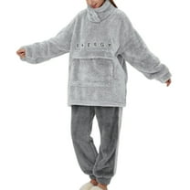 SWSMCLT Women's 2 Piece Pajama Set Soft Long Sleeve Warm Fleece Lounge Trendy Pj Set Winter Fuzzy Flannel Grey Small-Medium
