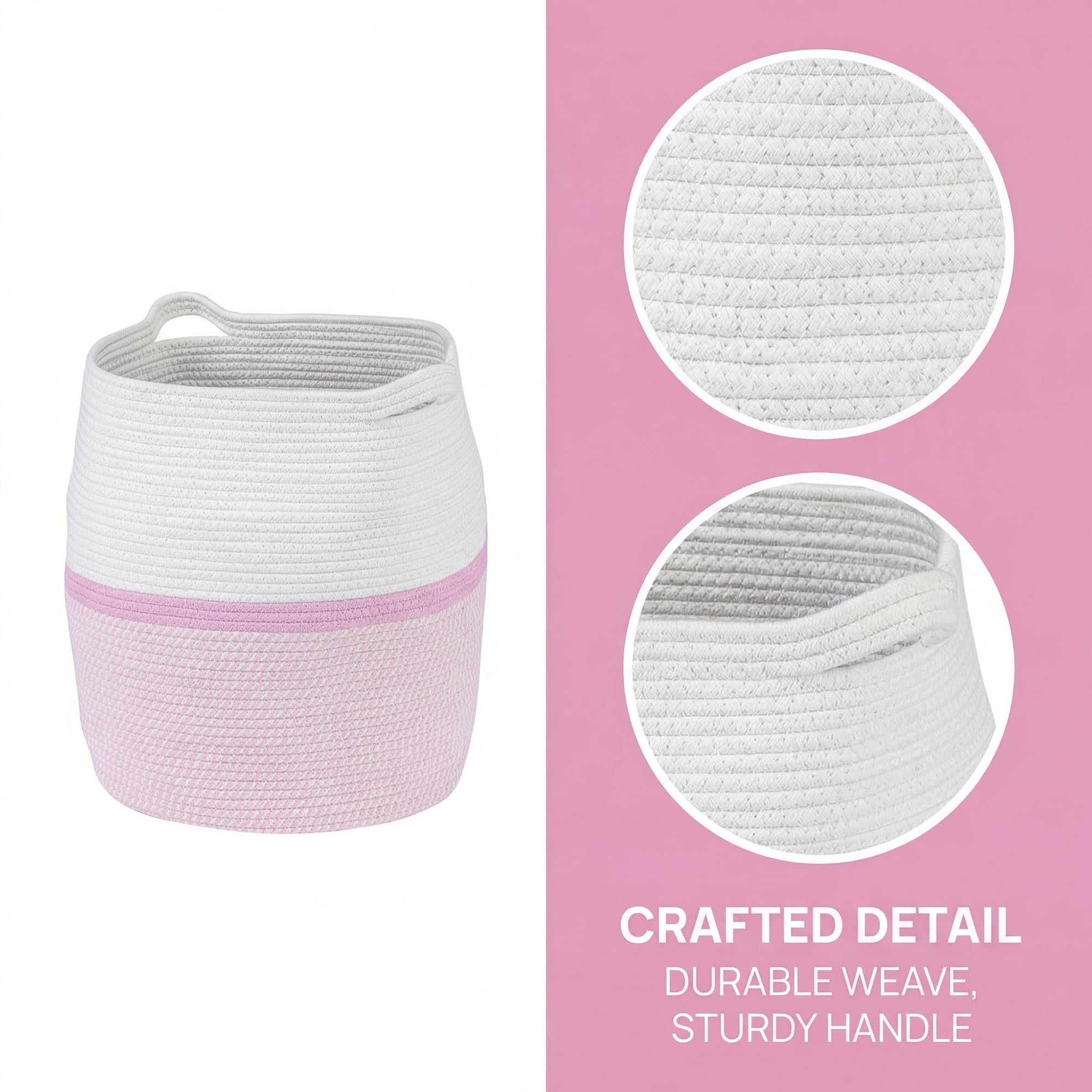 Unique Bargains Multiple Use Woven Shelf Closet Storage Bin White Pink 14*14*16.9in