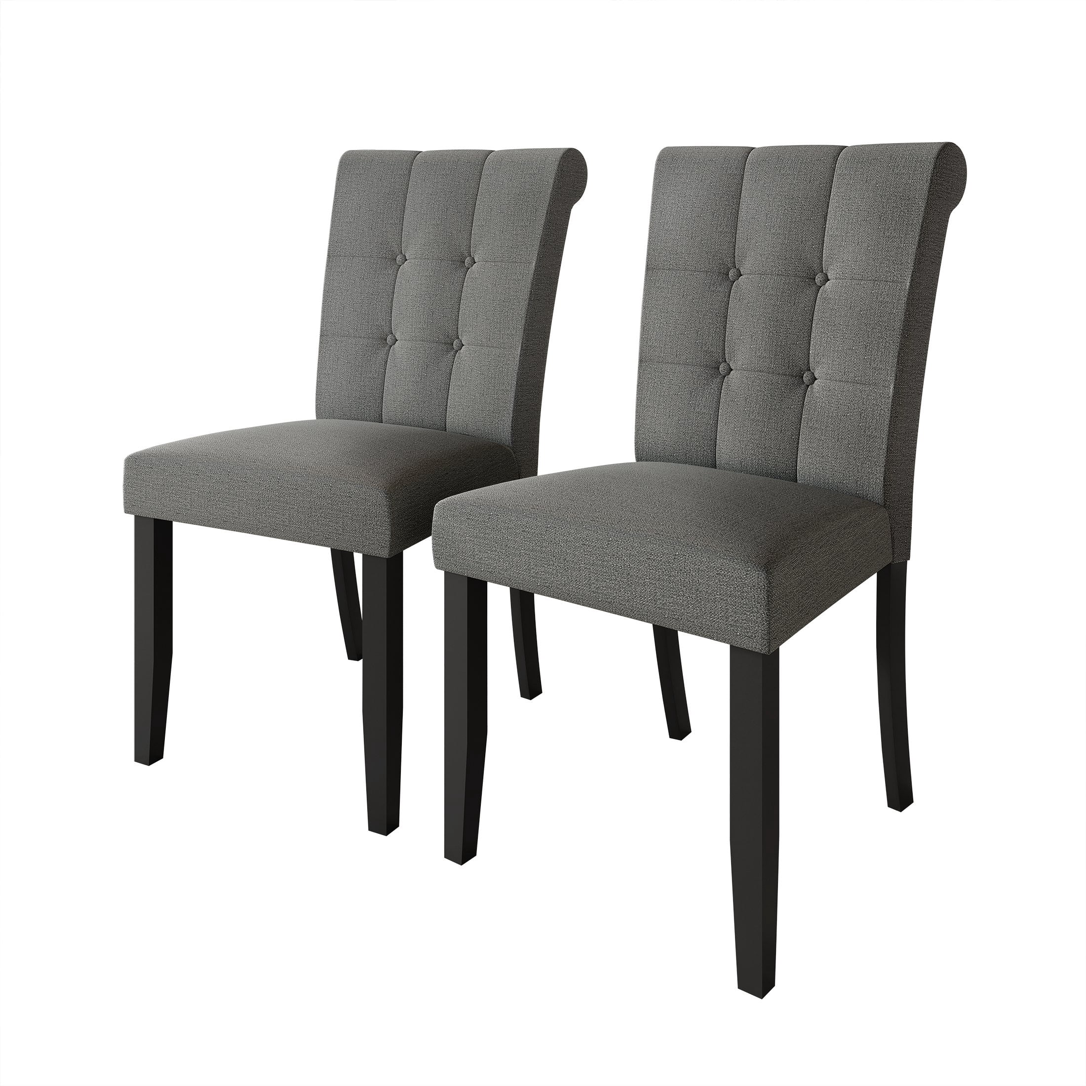 Castle Place Mid-Century Button Tufted Wooden Dining Chairs, Grey, Set of 2