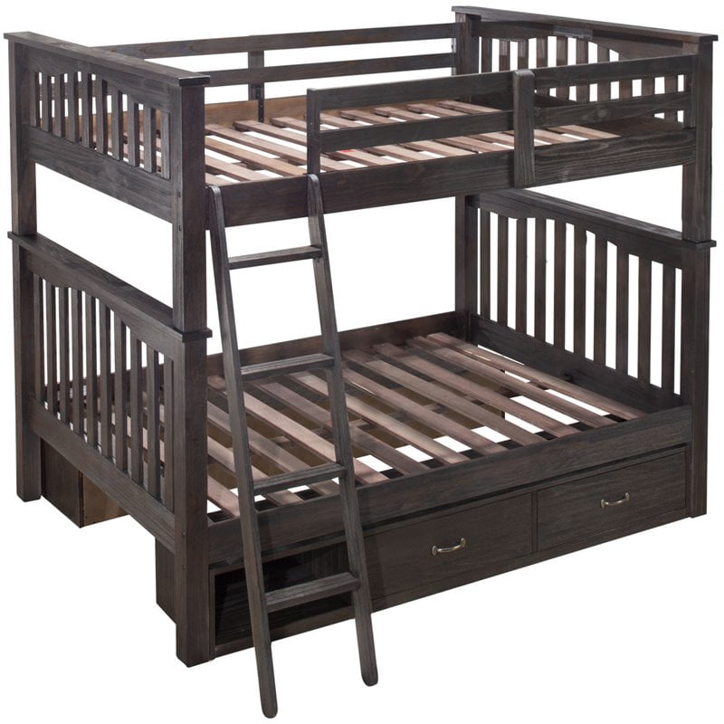 Pemberly Row Full Over Full Wooden Storage Bunk Bed in Espresso