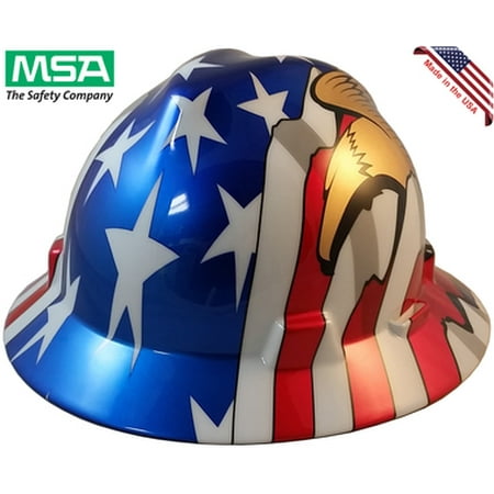 MSA Freedom Series Full Brim American Flag Hard Hats with 2 Eagles - Staz On Suspension