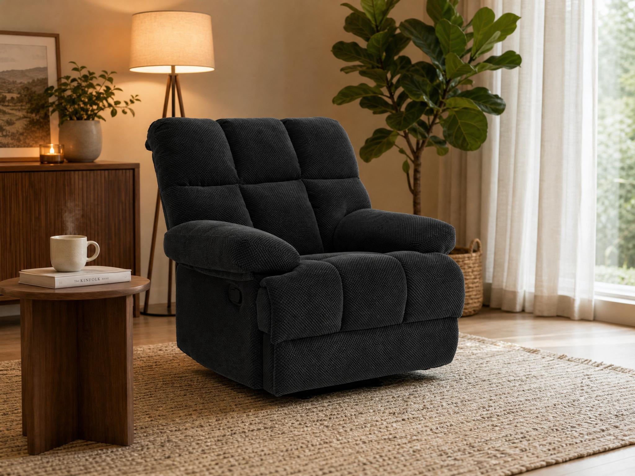 Rocker Recliner Chair with Manual Recline and Rocking Function, Modern Reclining Chair and Lounge Seating with Nubby Fabric for Living Room, Dark Gray