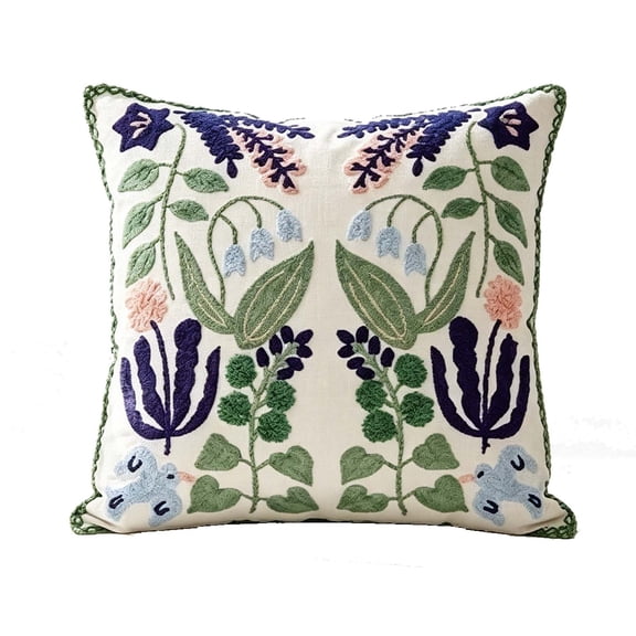 Sulaicai Floral Bird Embroidered Throw Pillow Cover, 18x18 Inch Boho Decorative Square Cushion Case for Living Room Couch Sofa Bed Home Decor